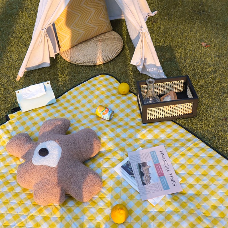 An ultrasound picnic pad with a thick watery lawn and beach outdoor camping pads