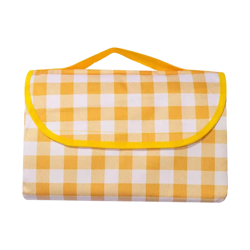 Outdoor picnic pads with a thick camper camp tent with a water-grass pad and a field trip