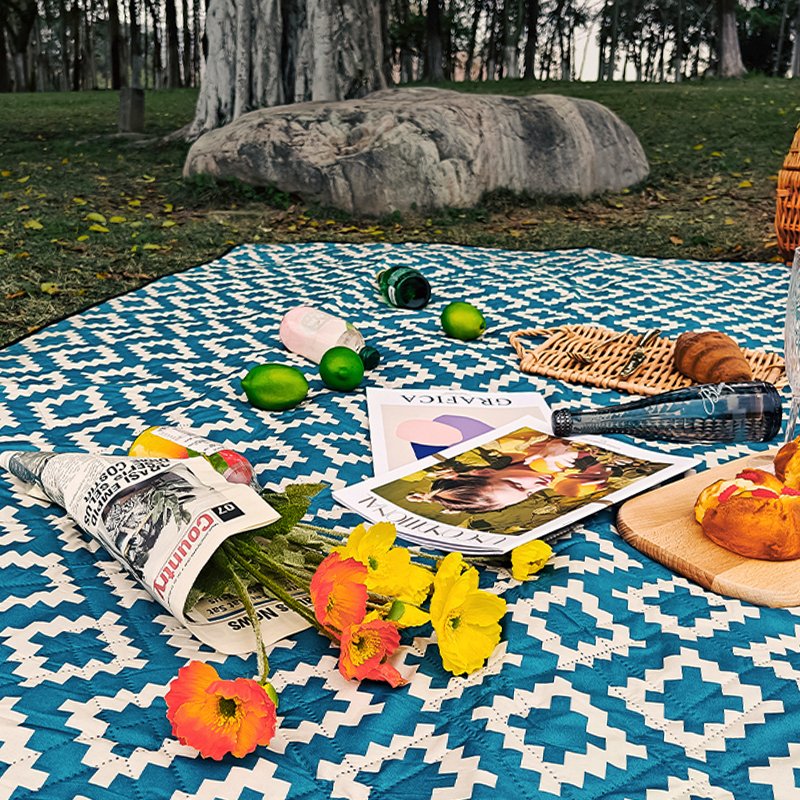 The outdoor picnic pads are so hot that the camper tents are so easy to take pictures in the autumn
