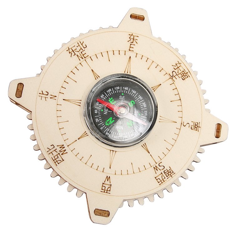 Study of boys and girls in science experiments and home-made compasses on wood-based toy experiments