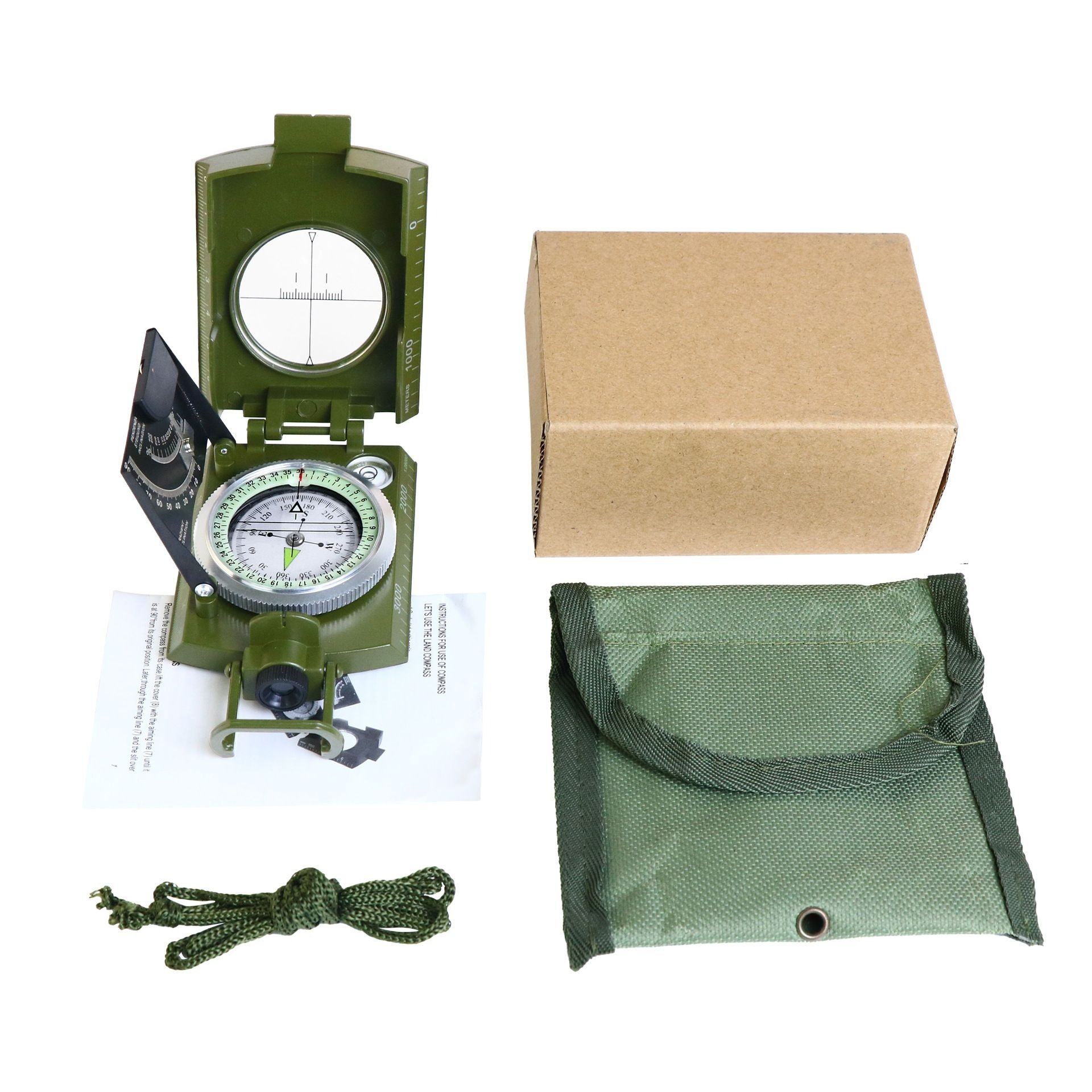 THE MANUFACTURER DIRECTS K4074 HIGH-PRECISION U.S. MULTI-PURPOSE MILITARY GREEN COMPASS POINTING NORTH TO METALLIC FLUORESCENCE