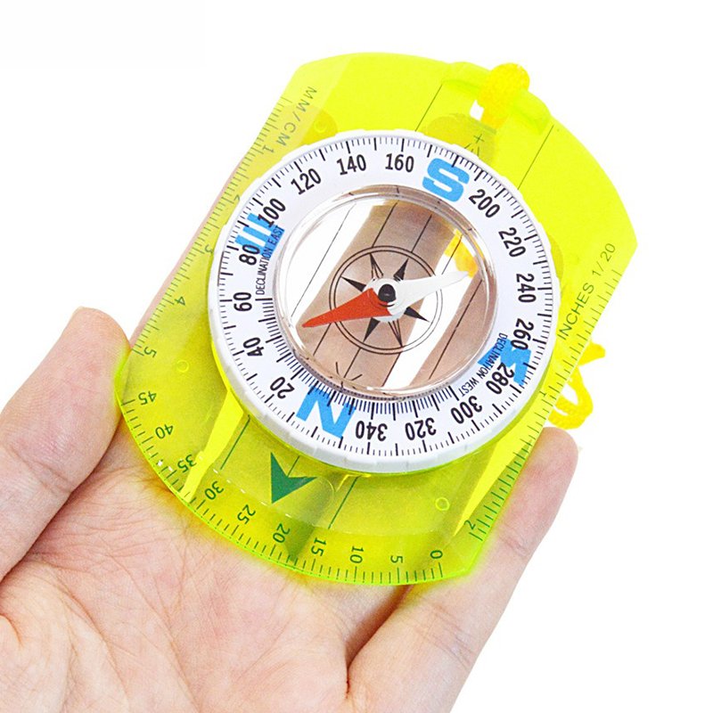An outdoor precision compass with a child-student safe-lined science teaching tool scale to the north