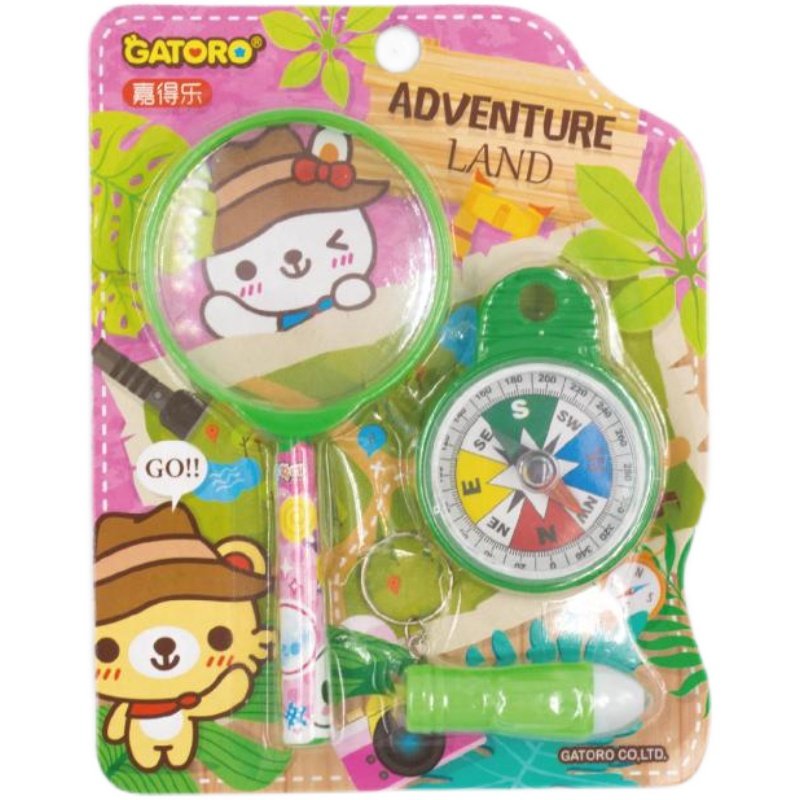Cartoon children's adventure kit with magnifying glass, hand-held flashlights, science experiment, early to teach elementary-school toy