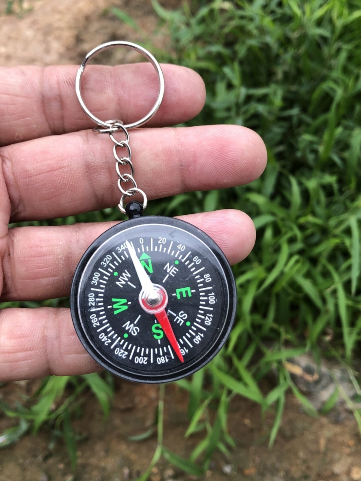 A car compass with a key button for a black student's outdoor school supplies indicates a printable northerly needle