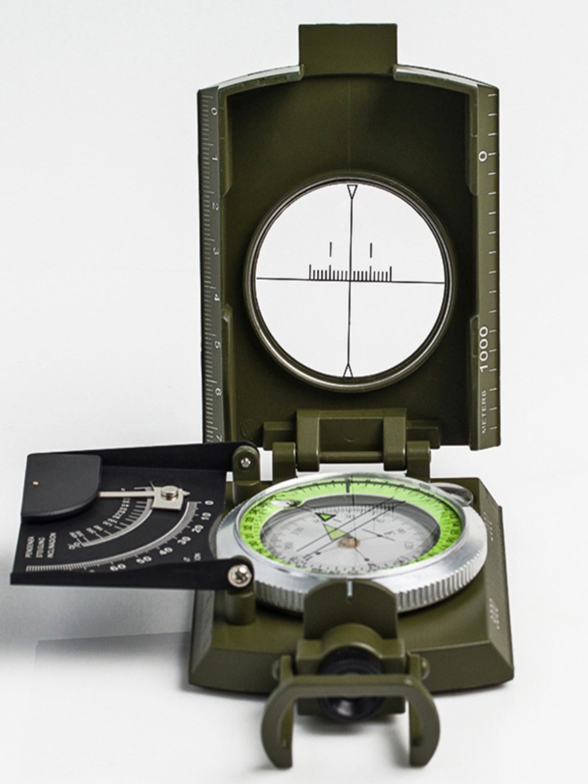 An outdoor multi-purpose compass with a high-precision U.S.-side sloper horizontally designed for nightlight rollers