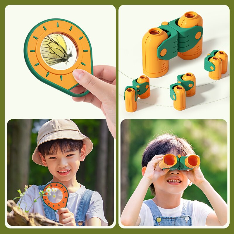 The Cora Diary Insects Watchbox Children's Guide Boy outdoors explore a magnifying glass toy trap