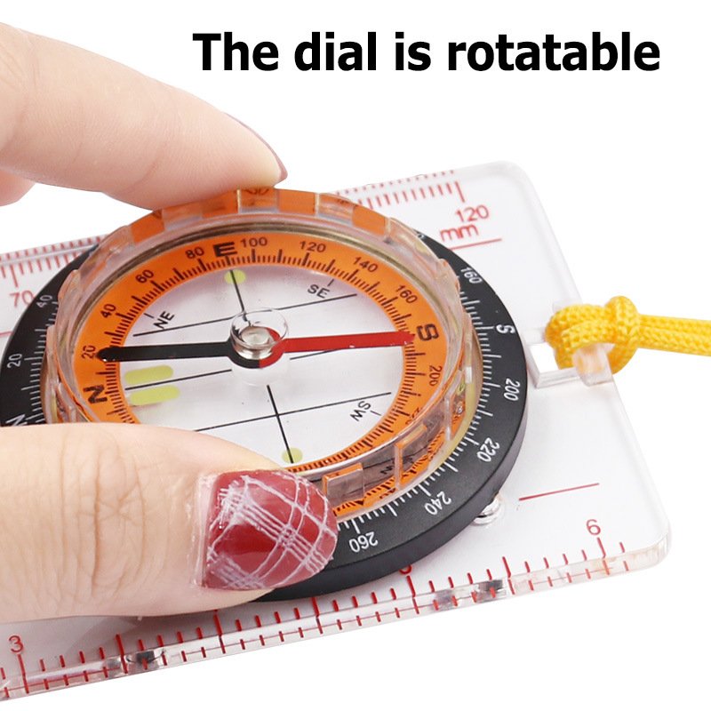 The scale guide guide, the scale map guide for out-of-door life-saving supplies, points to the north for survival