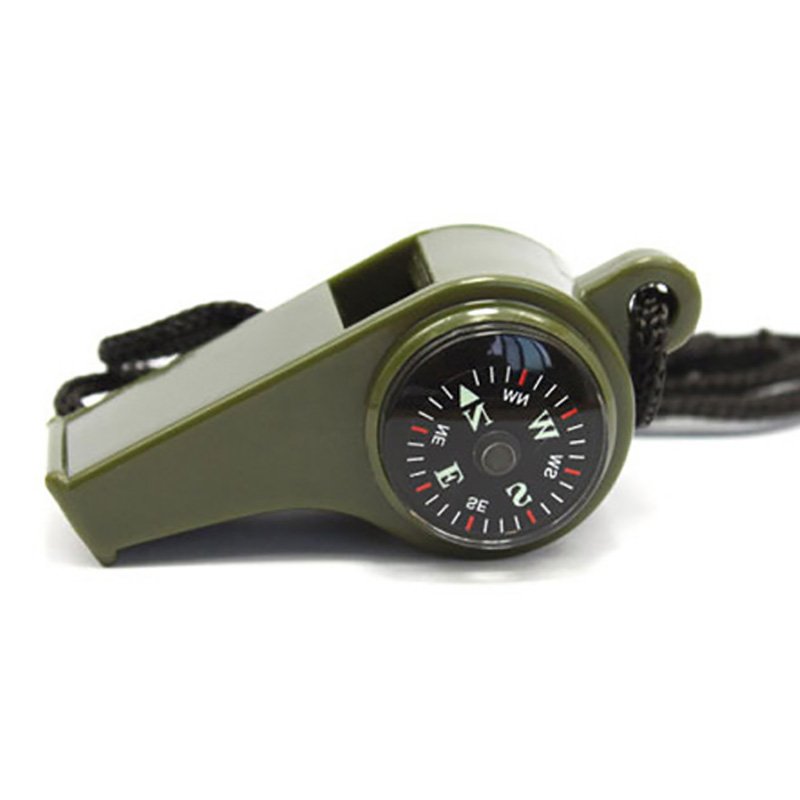 A three-in-one compass, a lifesaver/thermometer