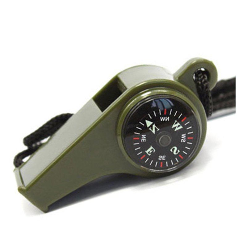 A three-in-one compass, a lifesaver/thermometer