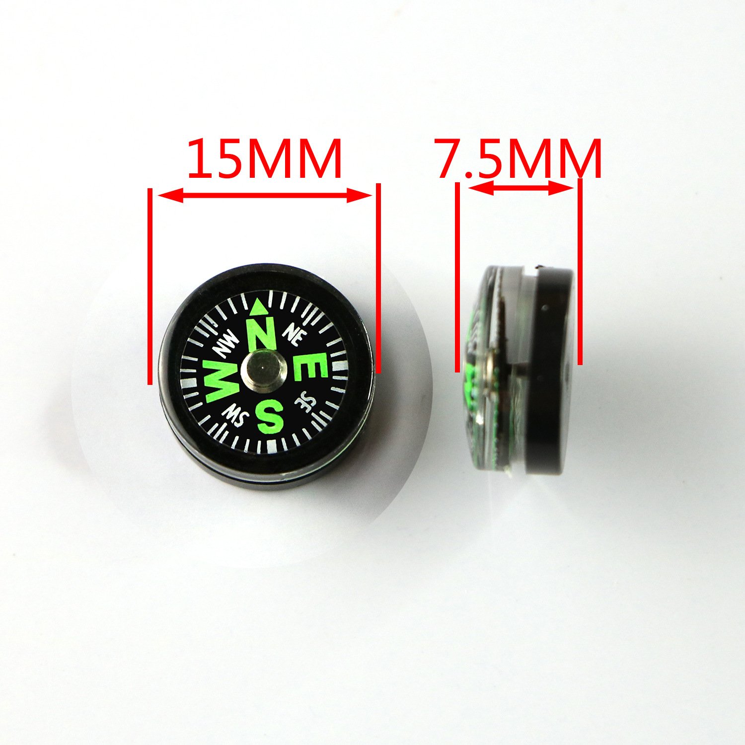 the compass points to 15mm north, and a large number of high-quality outdoor compasses are available