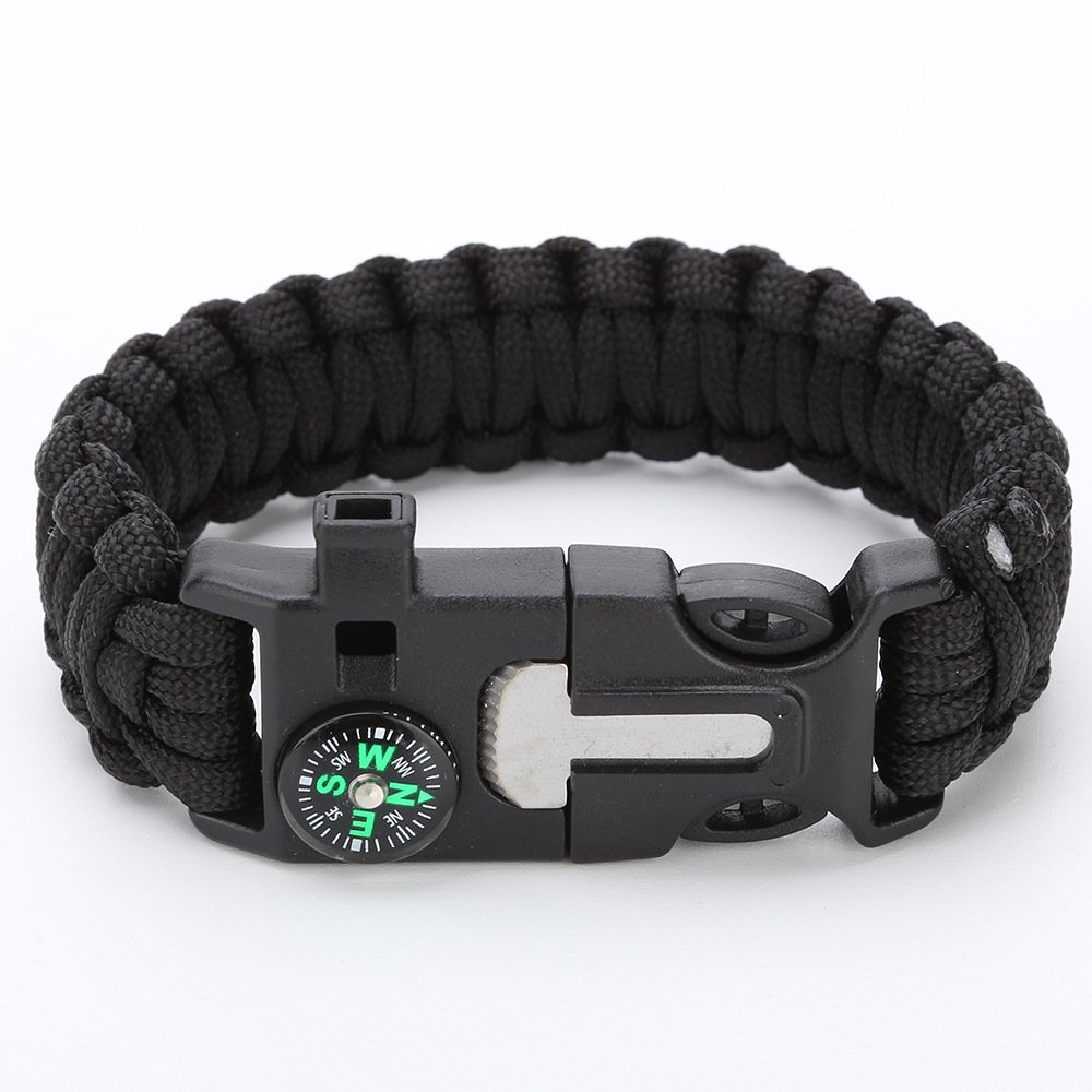 Seven core umbrella ropes woven with a five-and-one bracelet compass to survive, and a first-aid bracelet to the mountain camp