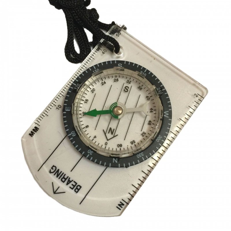 An outdoor multifunctional and transparent portable compass with a map of the compass and a northerly pointer