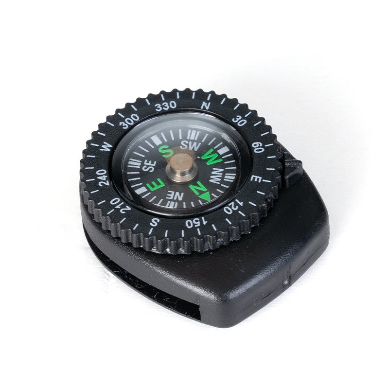 THE OUTDOOR MINI-DIRECTIONAL CROSS-COUNTRY COMPASS POINTS TO A NORTHERLY STAIRWELL CLIMBER
