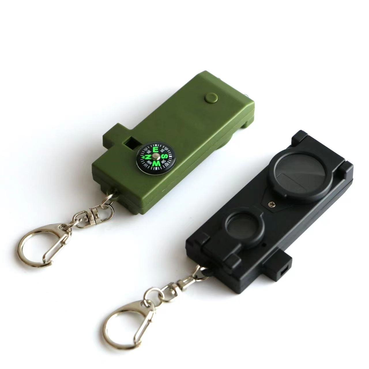 THE NEW FIVE-TO-ONE-PURPOSE OUTDOOR WHISTLE, A COMPASS MAGNIFYING GLASS, BINOCULARS, LED LIGHTS