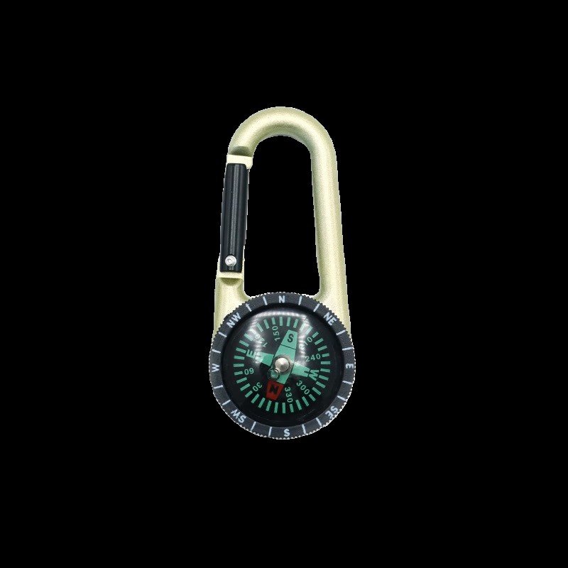 A multi-purpose compass for exterior survival equipment points to the key to the north alloy, the key to the compass