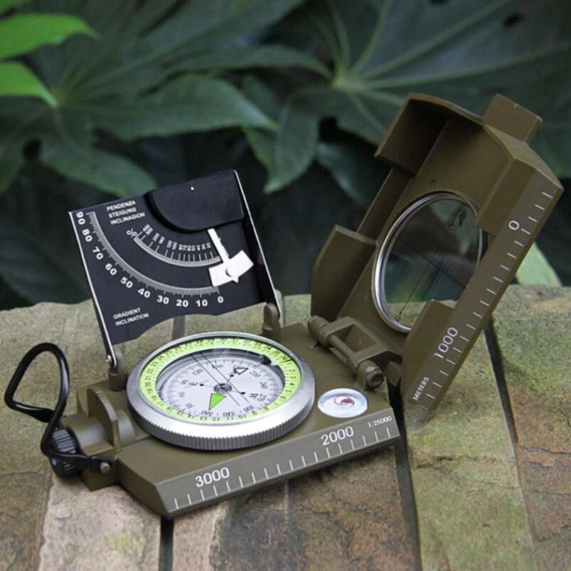 An outdoor multifunctional compass, type 62, points to a high-precision specialized geodirectoral compass for northern needle students