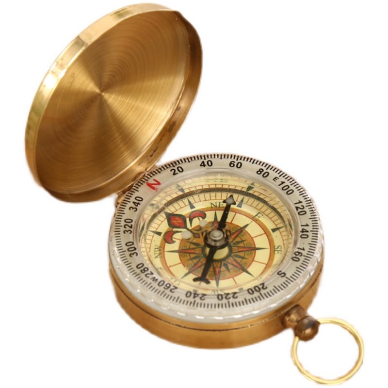 Portable pure copper penthouse compass points to the north, outdoor multi-purpose metal compass with nightlight, twilight