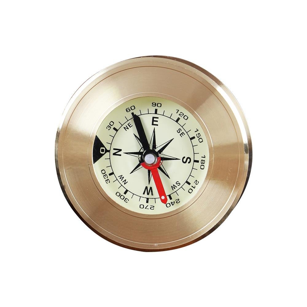 A guided compass with a high accuracy of car supplies in the direction of an outdoor hiking camp pointing to a children ' s compass in the north