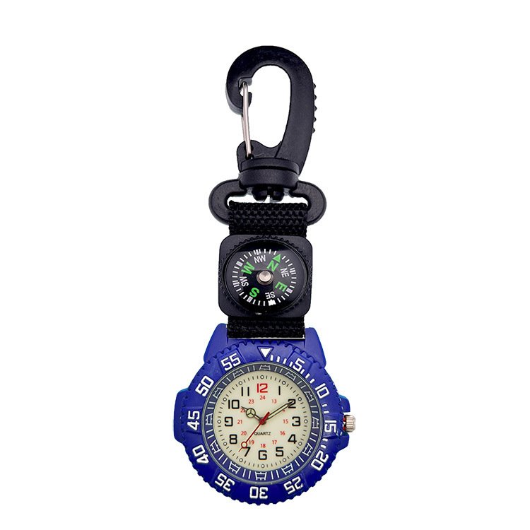 The mountain climber travels with a guideo outside and a watch, with an emergency survival and prevention kit
