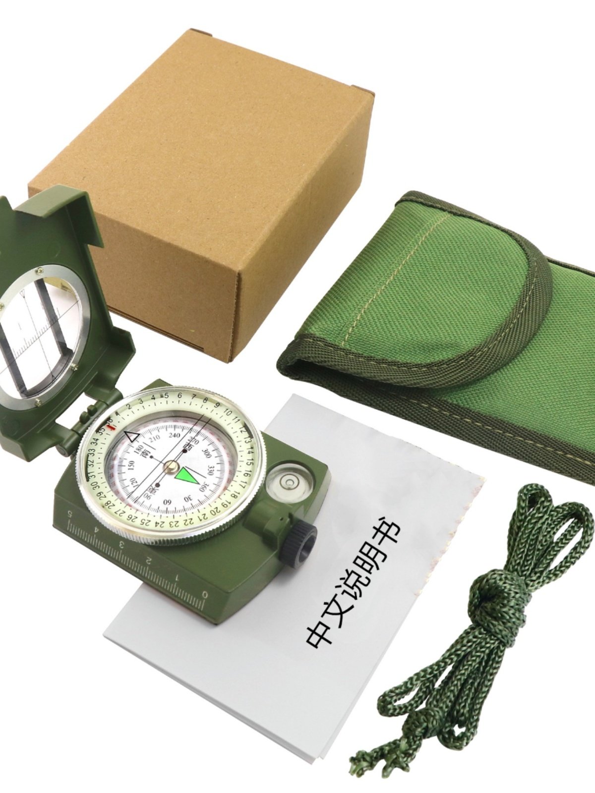 Chinese-American Green Guide points to a northern compass with a multi-purpose outdoor metal compass to carry a bag