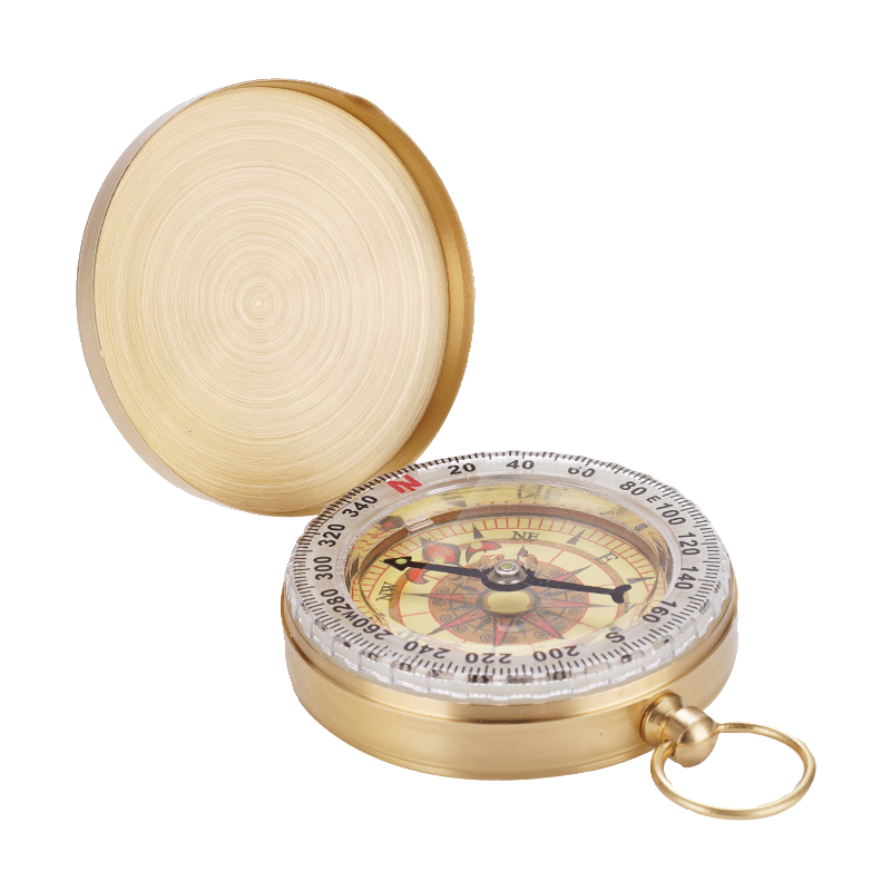 An open-air copper night-light compass with a portable mast-to-capable multi-purpose camping expedition water-proof northerly needle