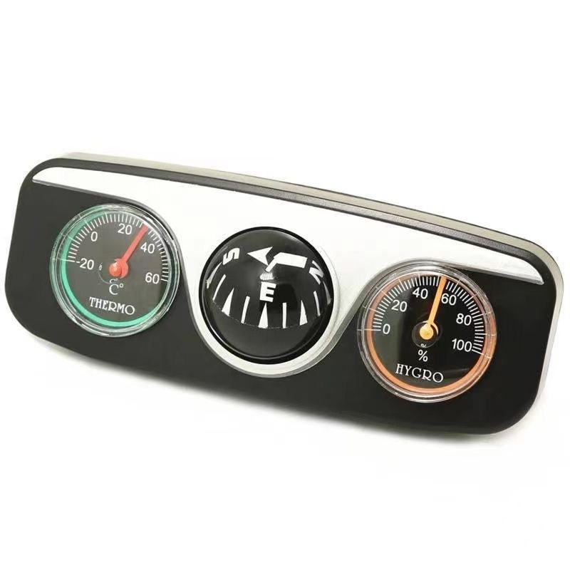Triple compass, thermometer, wetometer, triple multipurpose car compass