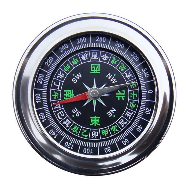 The stainless steel compass points out to the north