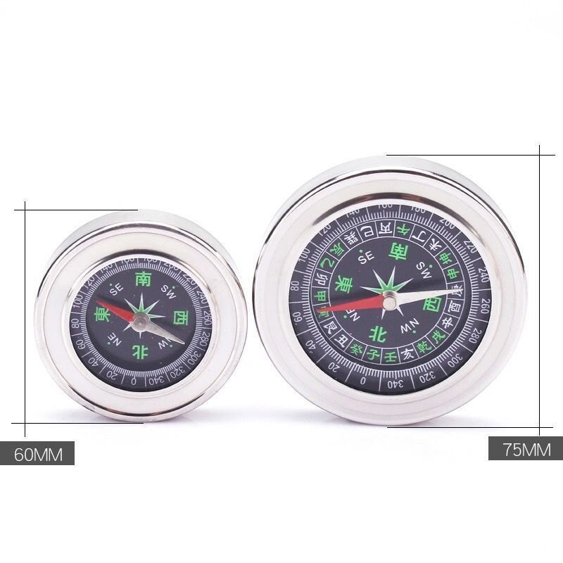 The stainless steel compass points out to the north