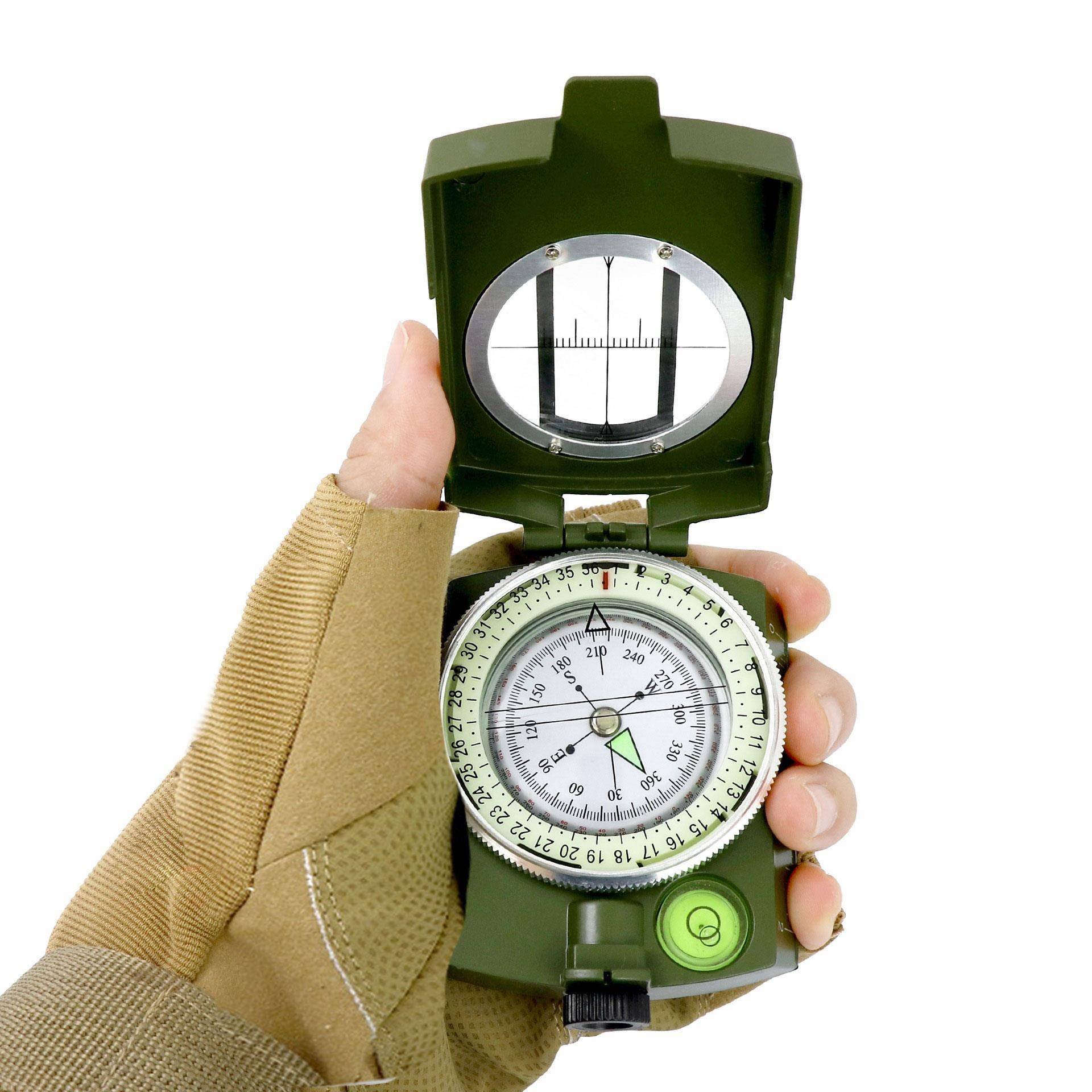 The high-precision multi-purpose outdoor compass points to the directed cross-country movement of the North needle specialty geographer expedition