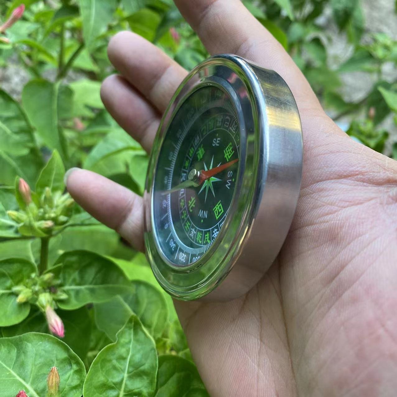 The Rusty Steel Large Chinese Guides Explorer points to a compass pointing to the building of an outreach facility for the Northern Outfield Travel Group