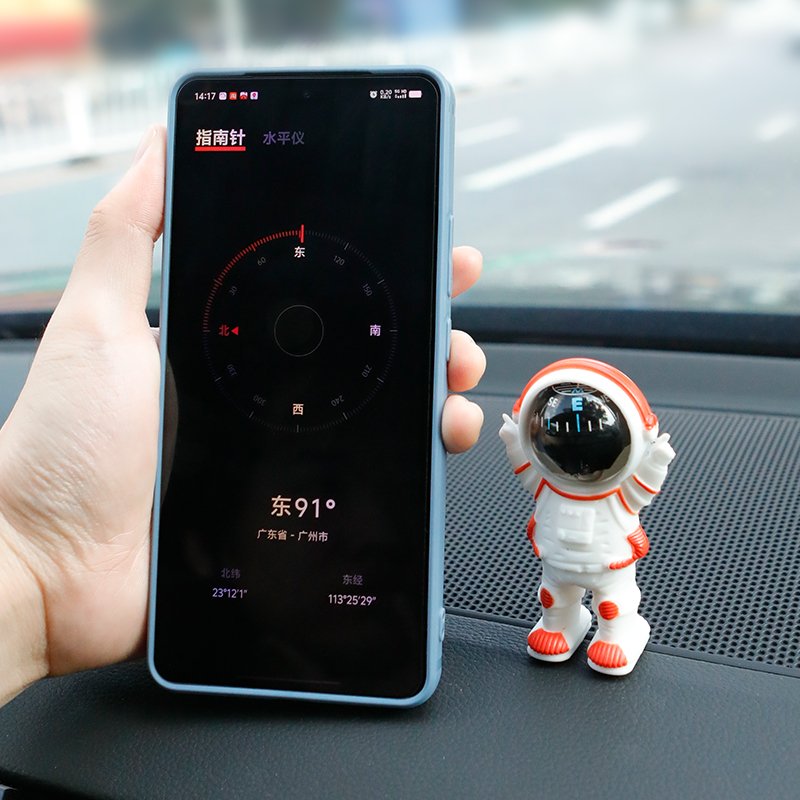 In the outdoors, a guided ball, with a compass, with a nightlight car sloper pointing at a multiple function