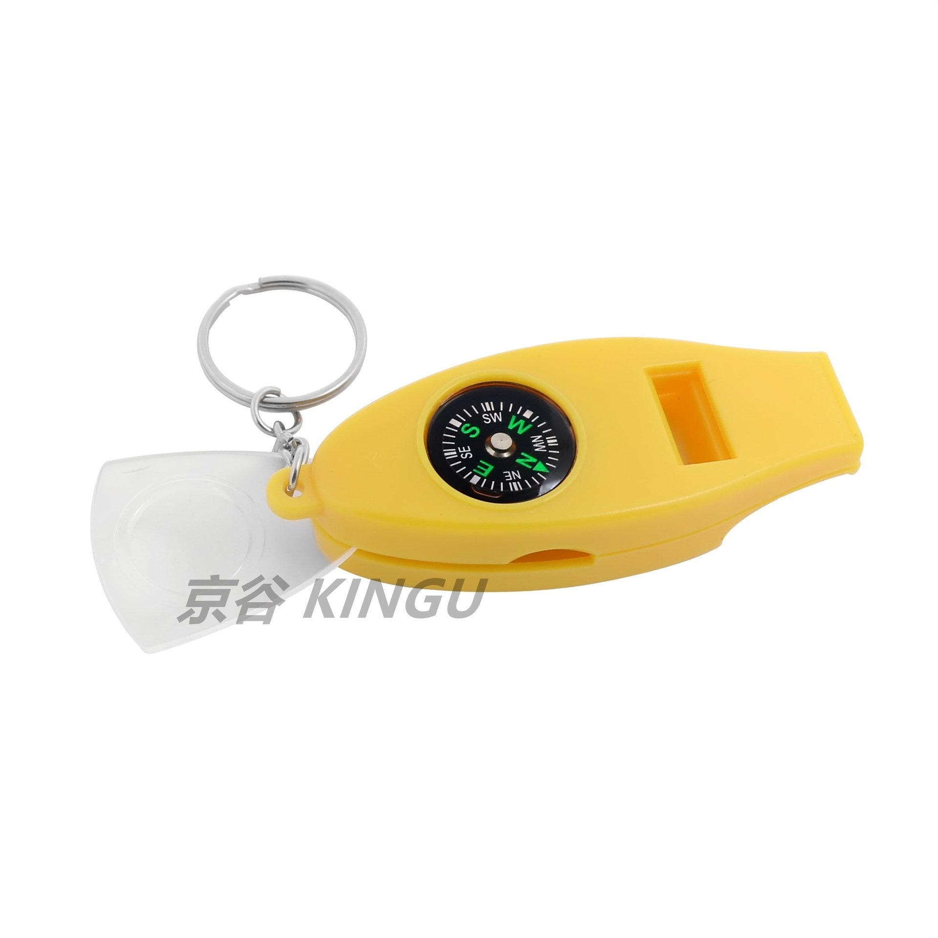 School supplies for children with child toys with a yellow four-to-one functional whistle key button and magnifying glass