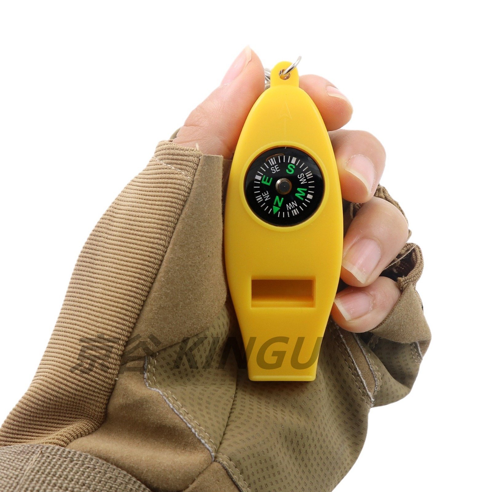 School supplies for children with child toys with a yellow four-to-one functional whistle key button and magnifying glass