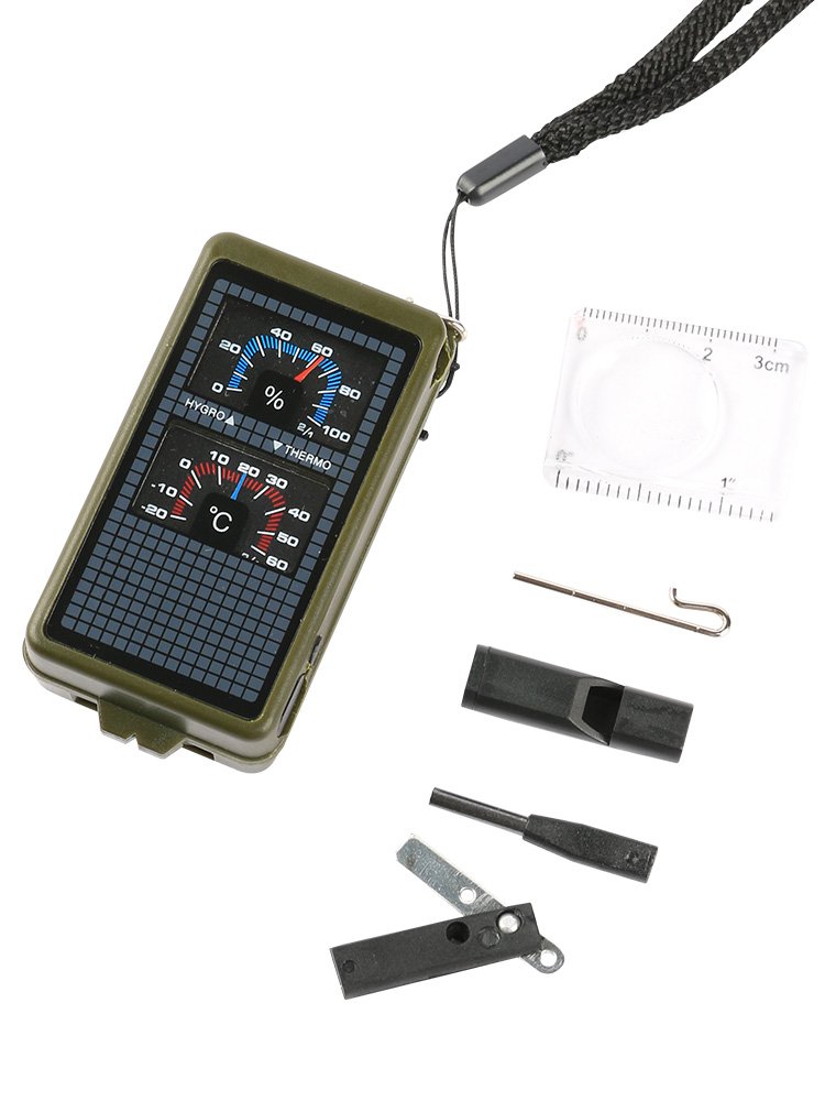 An outdoor multifunctional compass with a high-precision electronic vehicle on board points to the northern pin nightlight thermometer