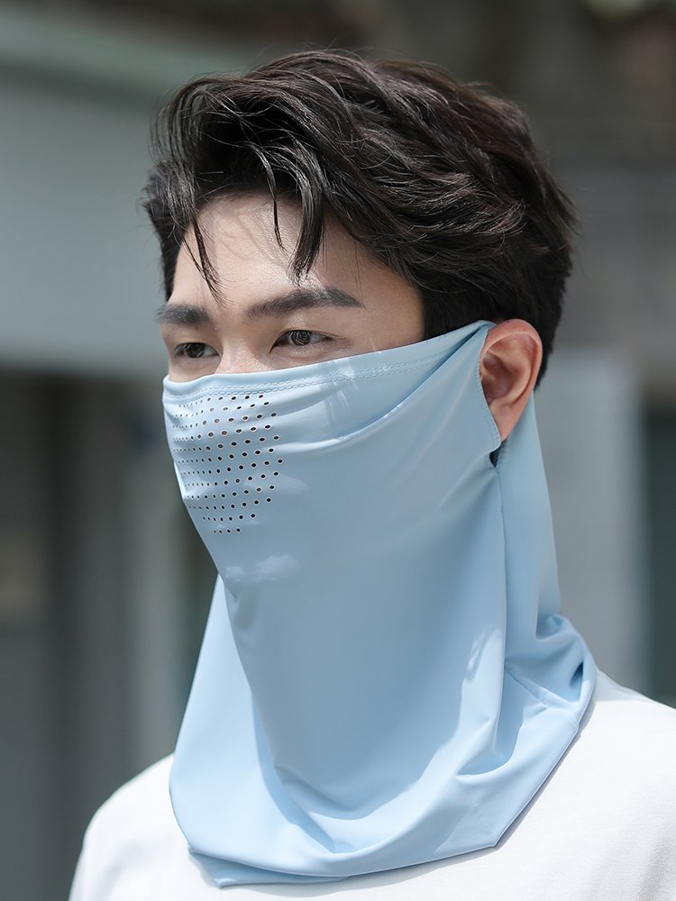 The sunscreen male wears a hood around his neck and he wears a hood around his neck