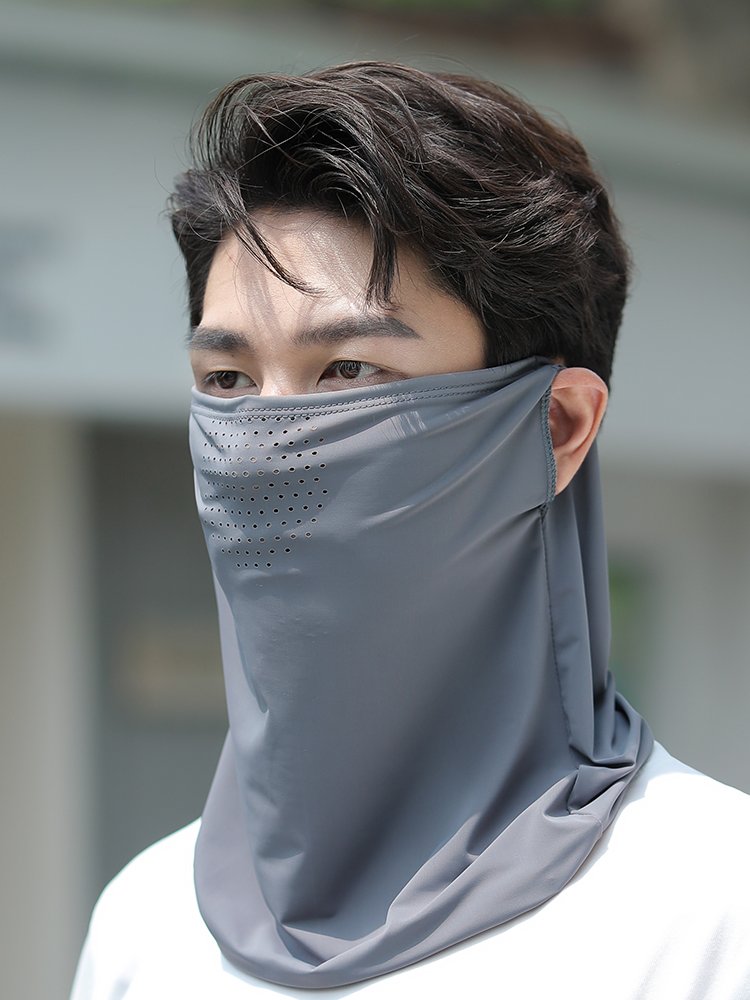 The sunscreen male wears a hood around his neck and he wears a hood around his neck