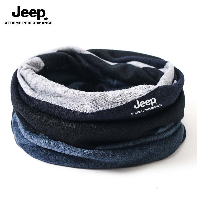 JEEP SHROUDS THE MAN'S WINTER WARM HAT AND WIND SCARF FOR THE WOMAN WHO RIDES OUTSIDE THE HOUSE IN WINTER