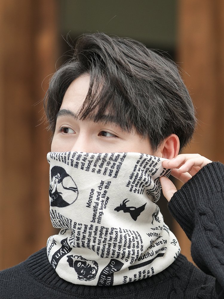 Magic headscarve scarfs, a man and a woman with a warm mask for the neck and a thick-grained neck