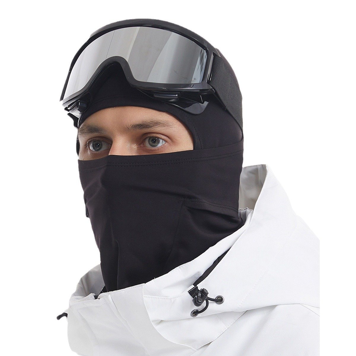 A ski mask to protect the face of a man riding up the mountain in the autumn and winter to keep him warm