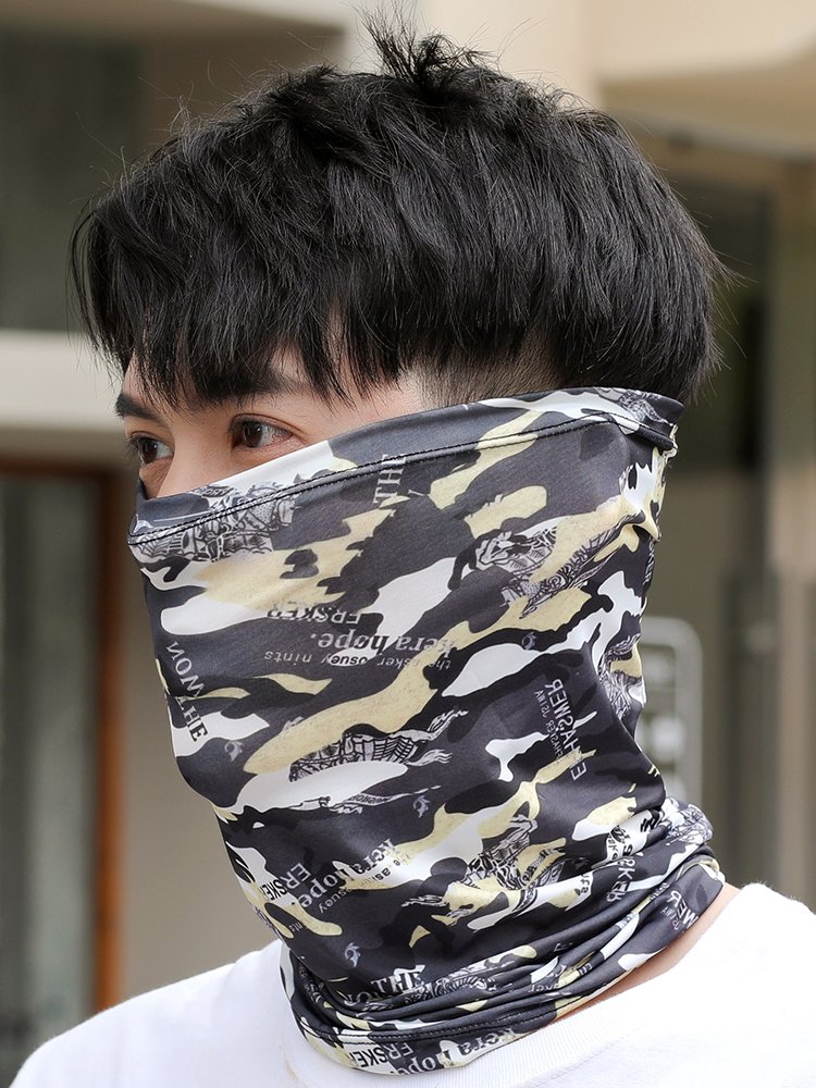 The man with the tan mask covered his face, and the man with the neck covered in a raccoon