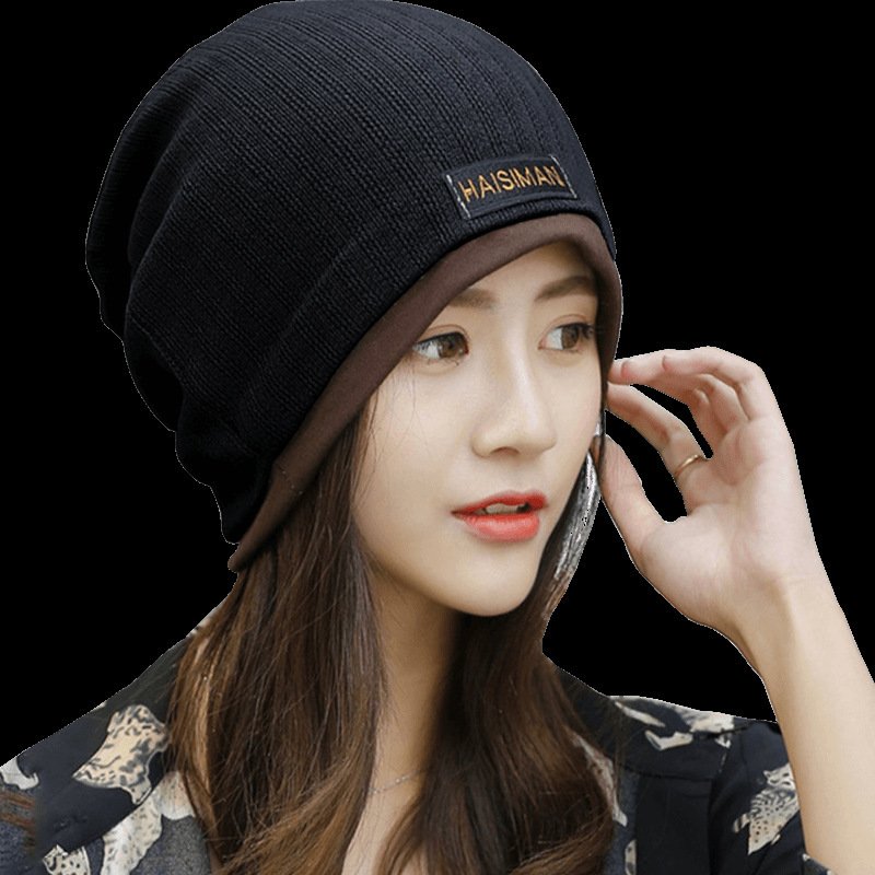 Warm neck and neck-covered hoods piled up in the autumn and winter caps with a velvet and thick-faced scarf cap
