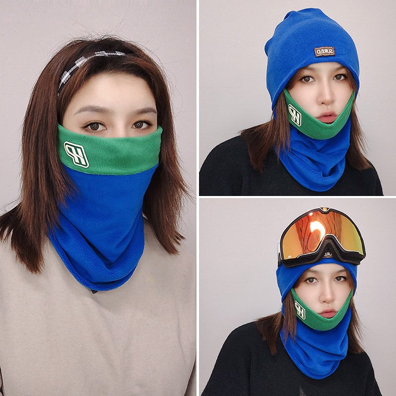 The wind masked woman rides in the autumn and winter with a thick, warm neck and a multi-purpose snow helmet