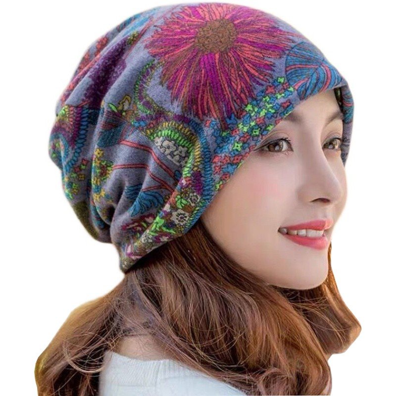 The hat, the scarf head, the hood, the hood lady, the moon hat, so she can go out with a cold