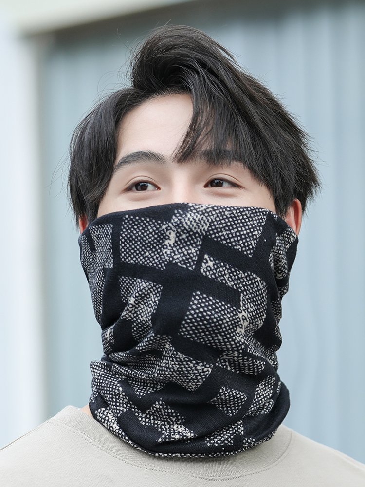 A cyclist with a wind mask and a turban cap