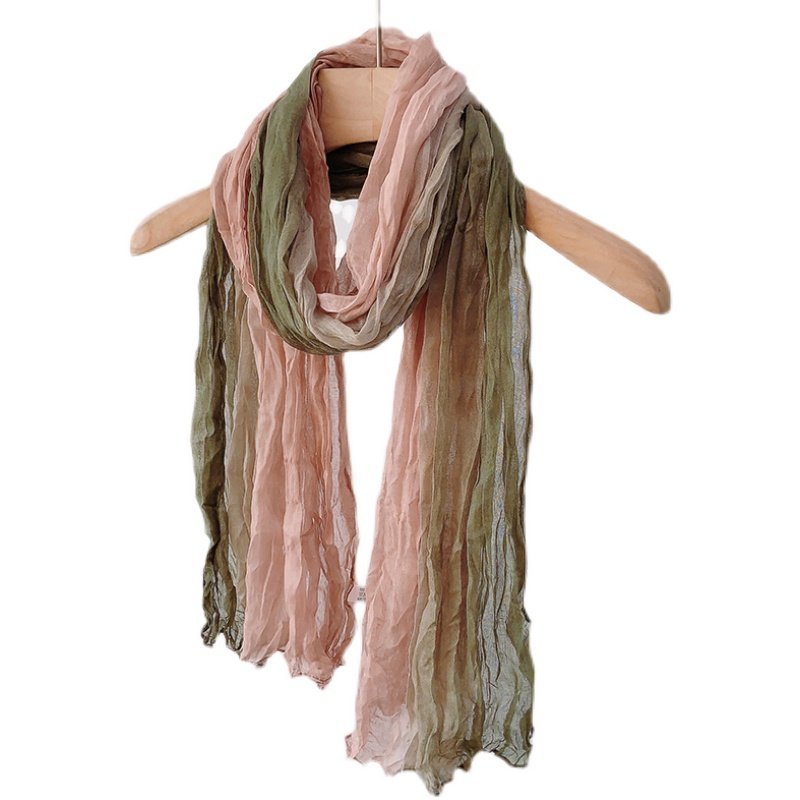 The new 2024 cotton turban girl's retrospect has a long shawl, wrinkled spring fall to keep her neck warm