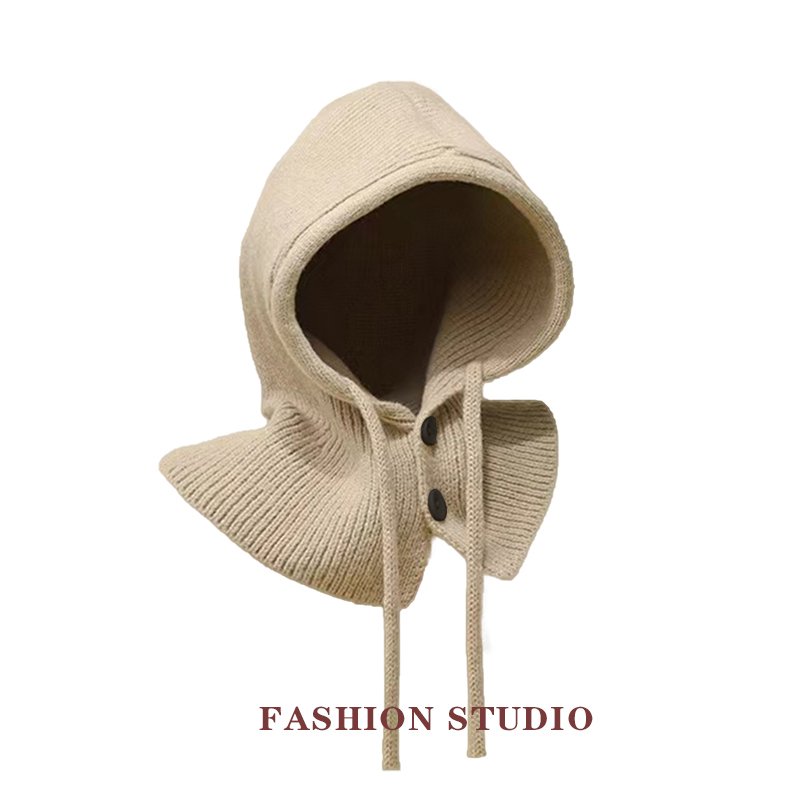 The balakafa cap girl, the one-stop hat, the big head around the gray knit cap