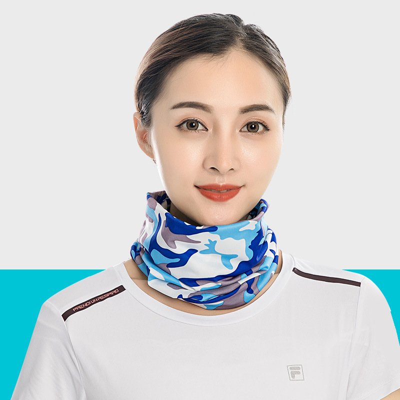 Outdoor sports magic turbans on a tan mask to protect the weather from the sand and the sand
