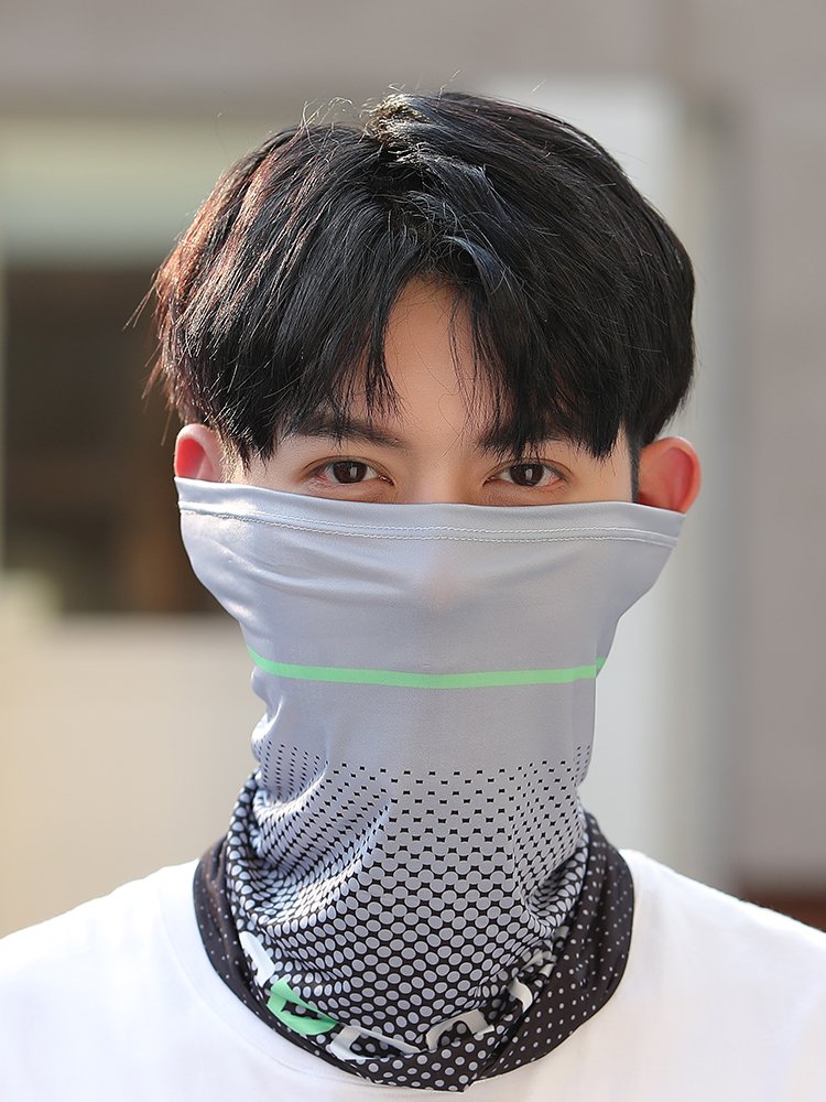 Summer masked man with a full-faced face on his neck