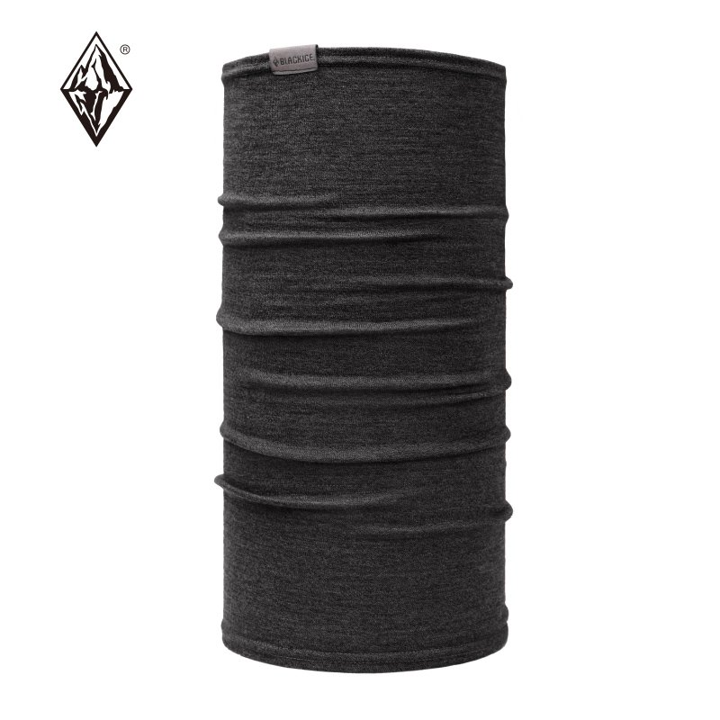 Black ice multi-purpose Mellino wool turbans outside of the house riding a hood to keep the wool around