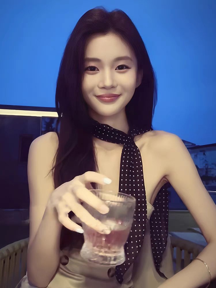 The Korean family has a long black-blank silk towel with a woman's Autumn touch